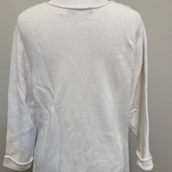 NIC+ZOE Sea Level Tunic Sweater size XXL Winter White Fray Stripes Knit Cotton - Picture 6 of 9